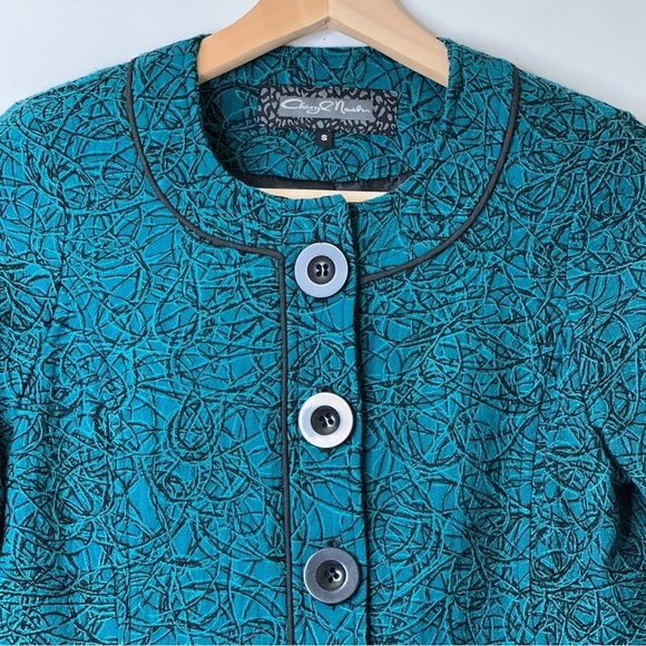 Vintage Artsy Abstract Stitched Button Front Quilted Blazer Jacket Women Size S - Picture 4 of 13